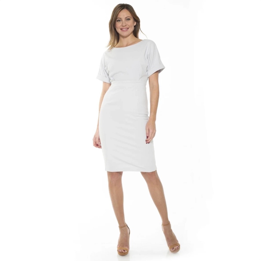 Alexia Admor Jacqueline Dolman Sleeve Sheath Dress Slate Grey Gold Zip Medium